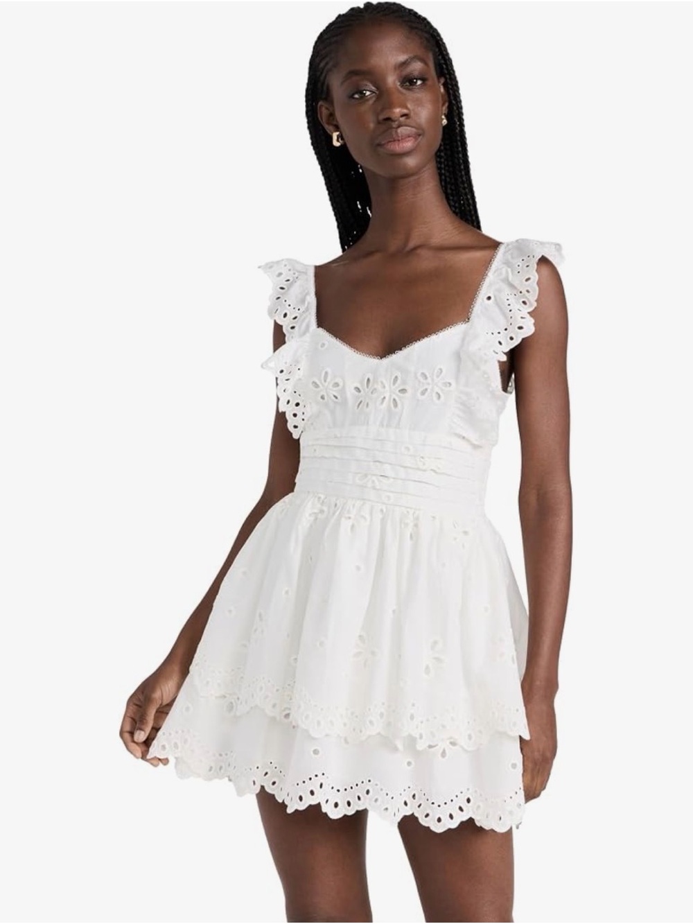 For Love & Lemons White Eyelet Tiered Mini Dress